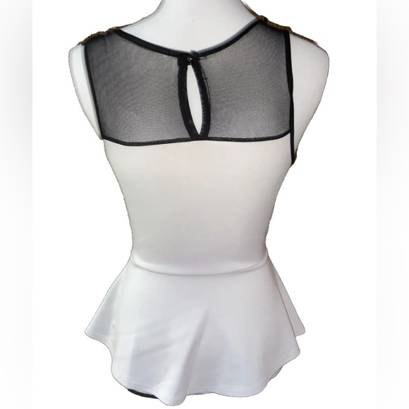 Danbee Womens Black Mesh Cutout Publem White Top Black Lace & Band - Picture 4 of 8